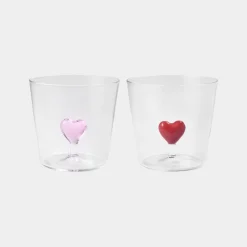 Glas Deco Heart 2 st röd/rosa