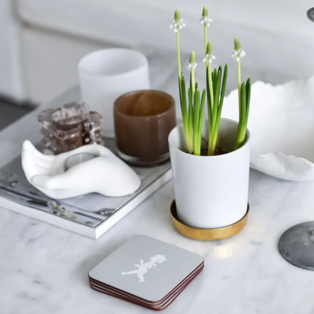 Glasunderlägg 10x10 cm, Grå, 4-pack