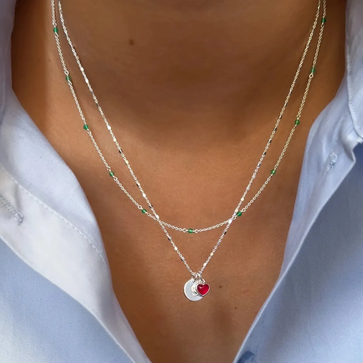 Halsband Santa Monica 42cm Grön Silver