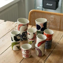 Kaffekopp 25 ml blom blå/orange streck