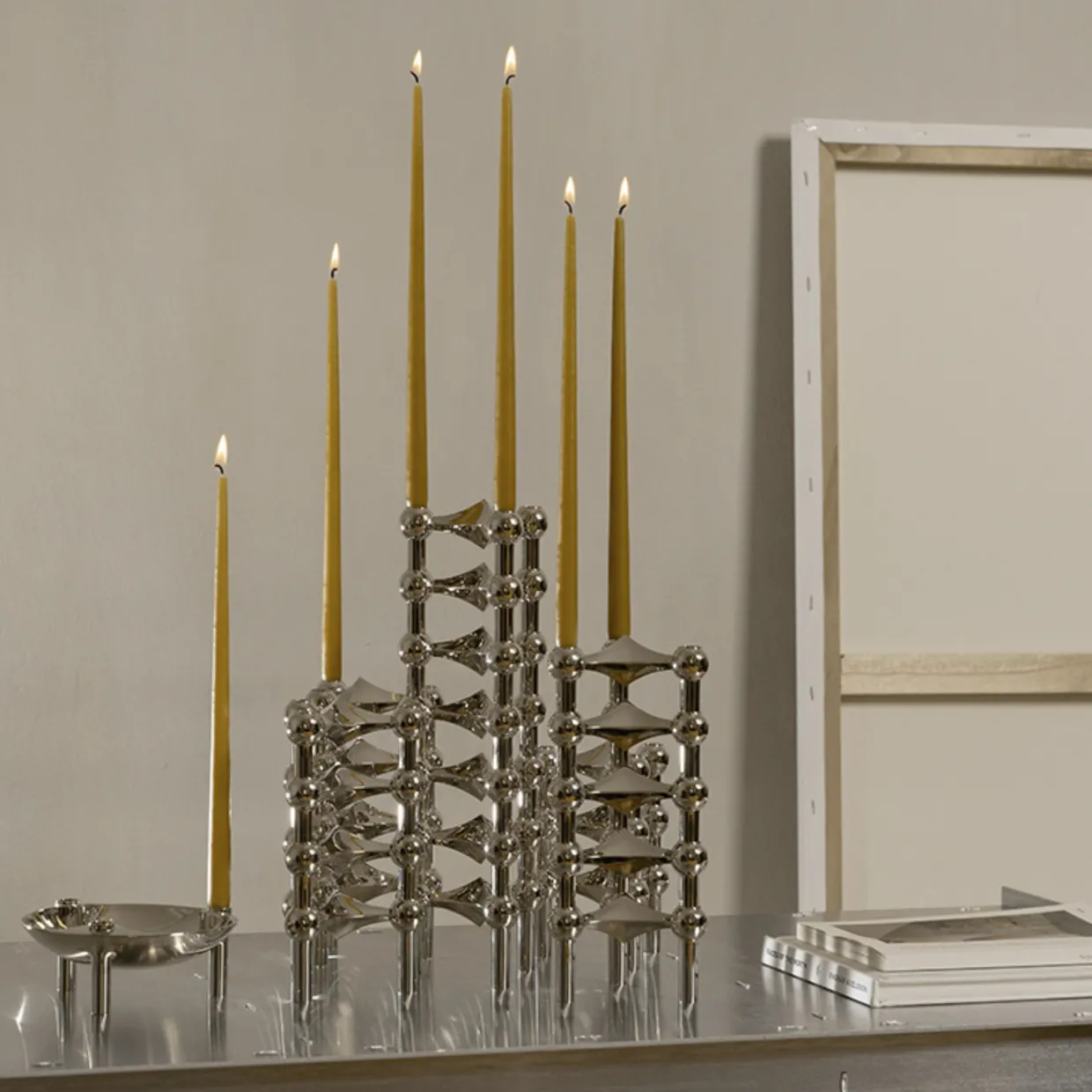 Ljusstake Stoff Nagel 3 pack Krom