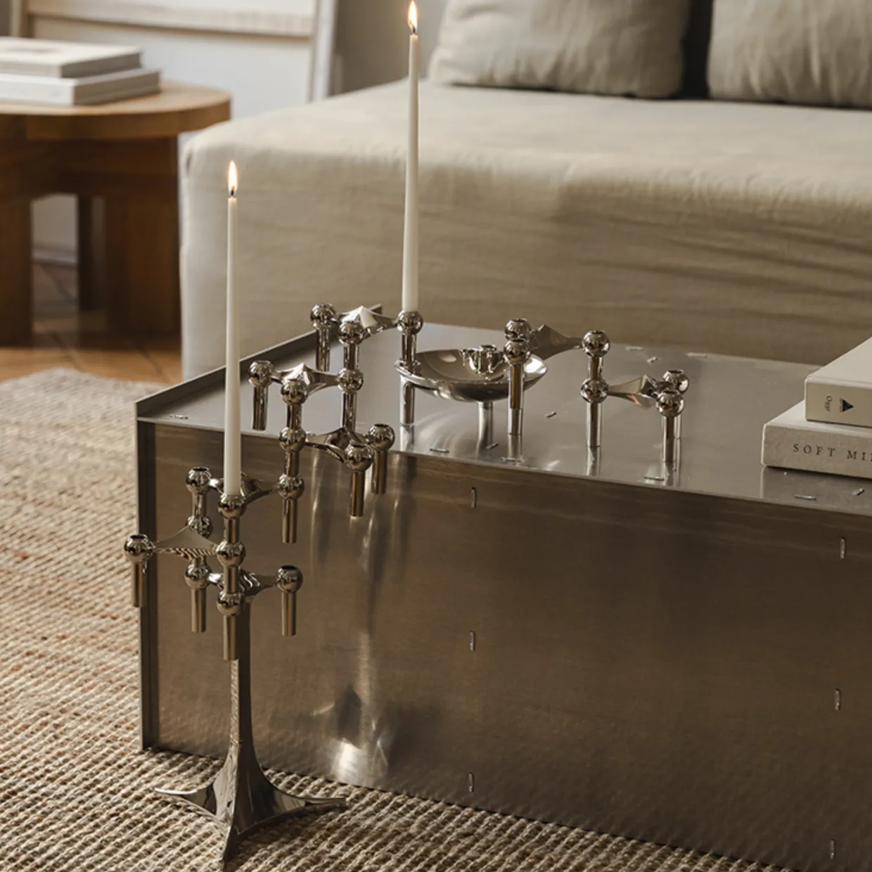 Ljusstake Stoff Nagel 3 pack Krom