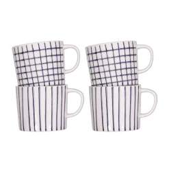 Mugg Checks & Stripes 4-p vit/blå