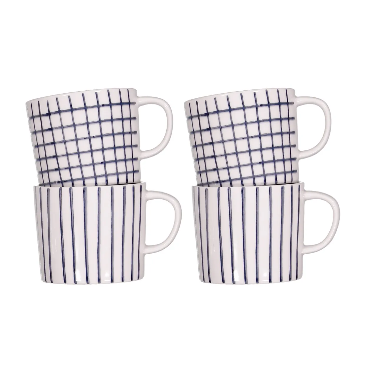 Mugg Checks & Stripes 4-p vit/blå