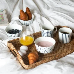 Mugg Checks & Stripes 4-p  vit/blå